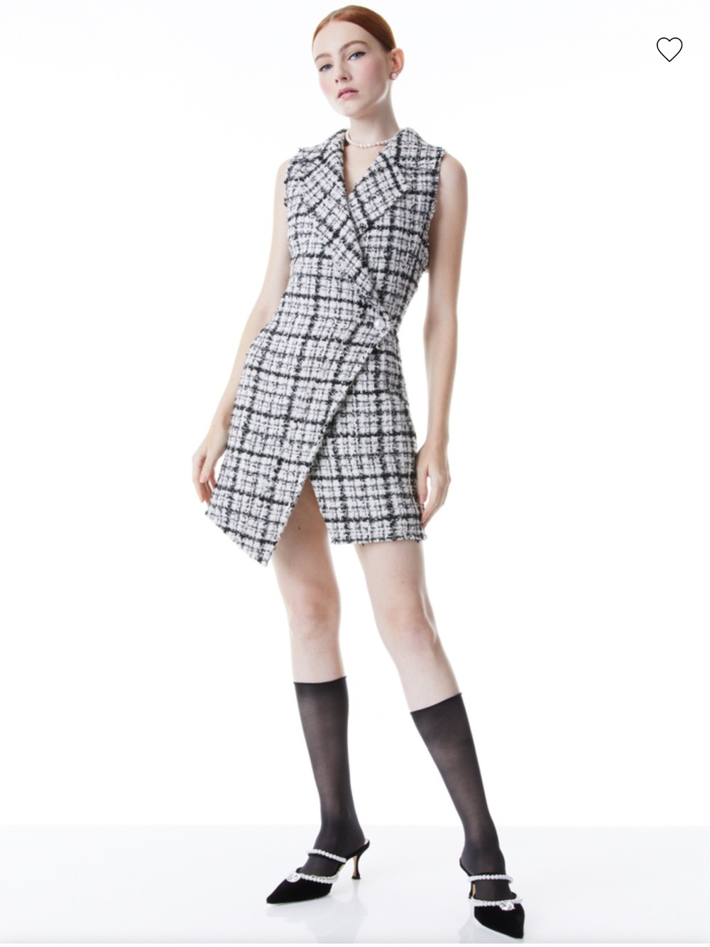 Alice + Olivia Black & White Tweed Wrap Mini Dress